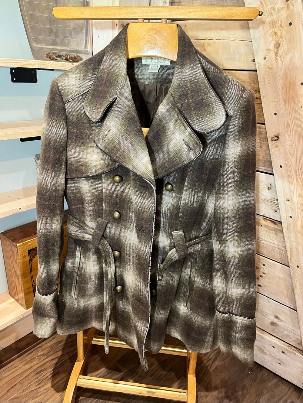 Stetson Tan & Green Plaid Wool Coat